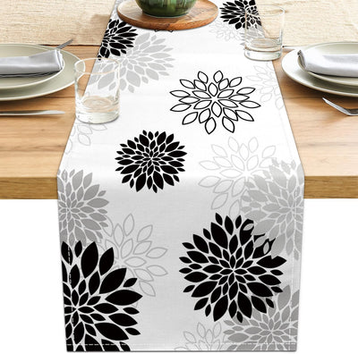Camino mesa floral dalia 13x36pulg estilo granja negro gris