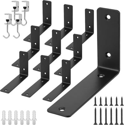 Soportes estante L 6x4pulg metal negro pack 10