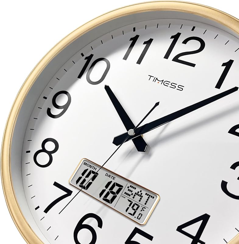 Reloj pared 16pulg cuarzo LCD calendario temperatura °F