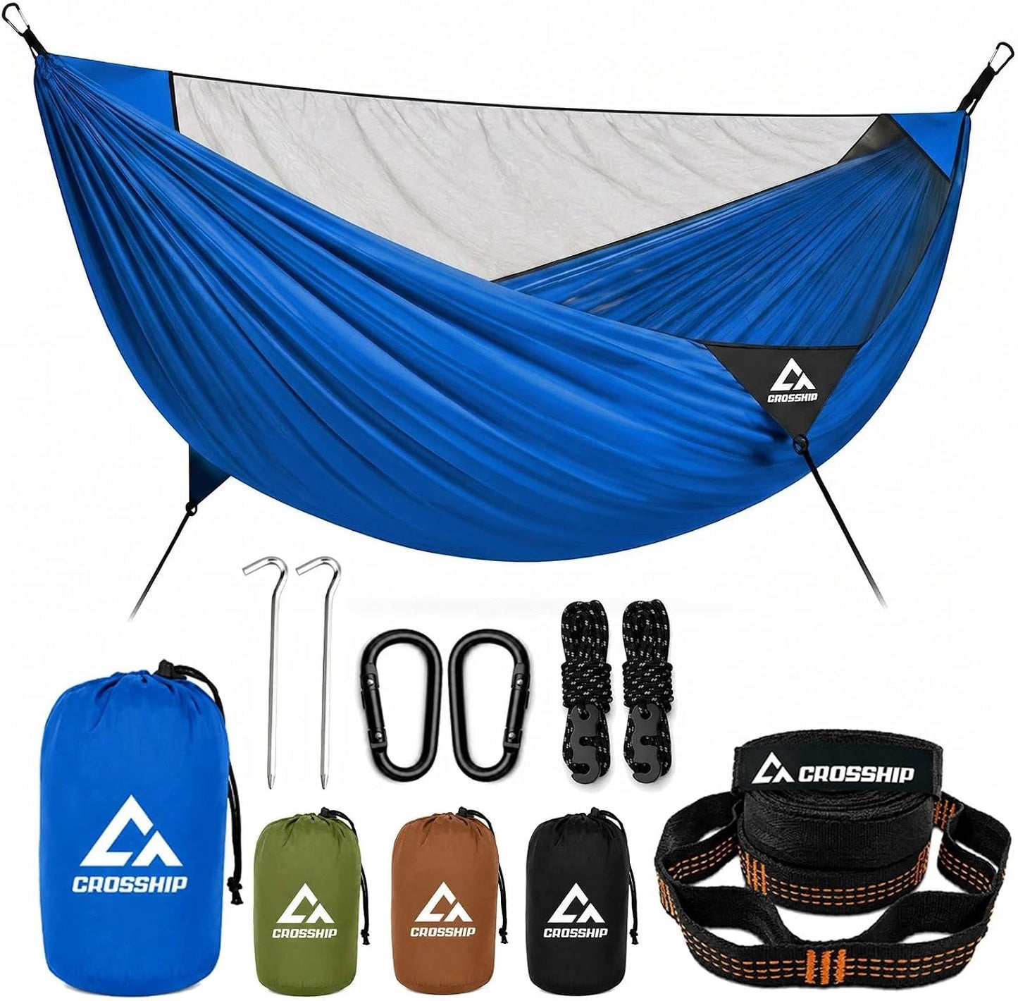 Hamaca camping 500lb con mosquitera 2en1 azul