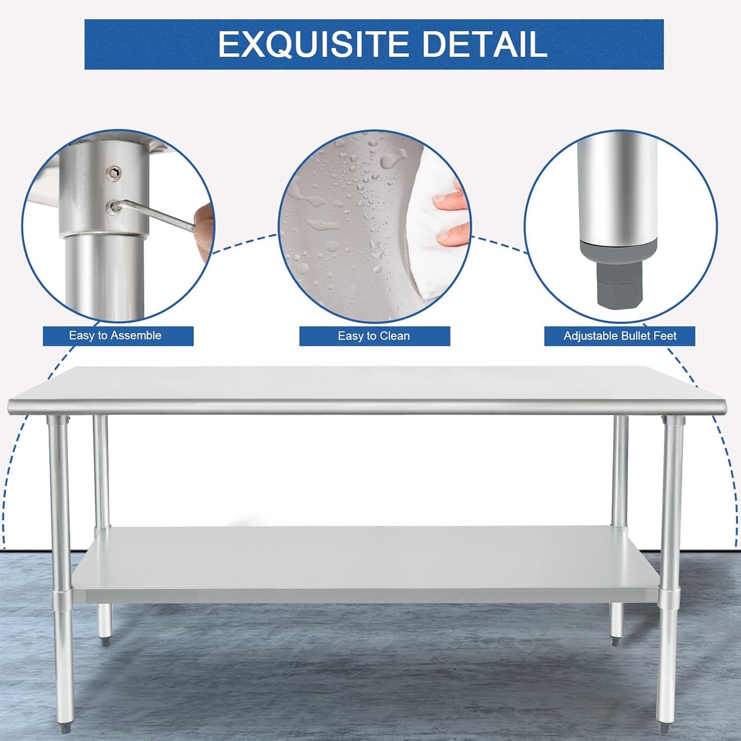 Mesa acero inox 30x72pulg con estante patas galvanizadas NSF