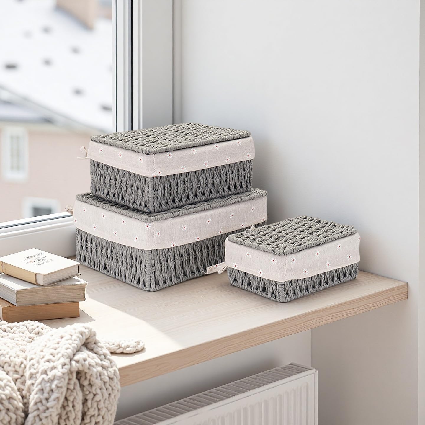 Cestas mimbre forradas estilo bohemio escritorio