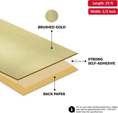 Banda adhesiva PVC oro cepillada 1/2pulg x25ft para MDF