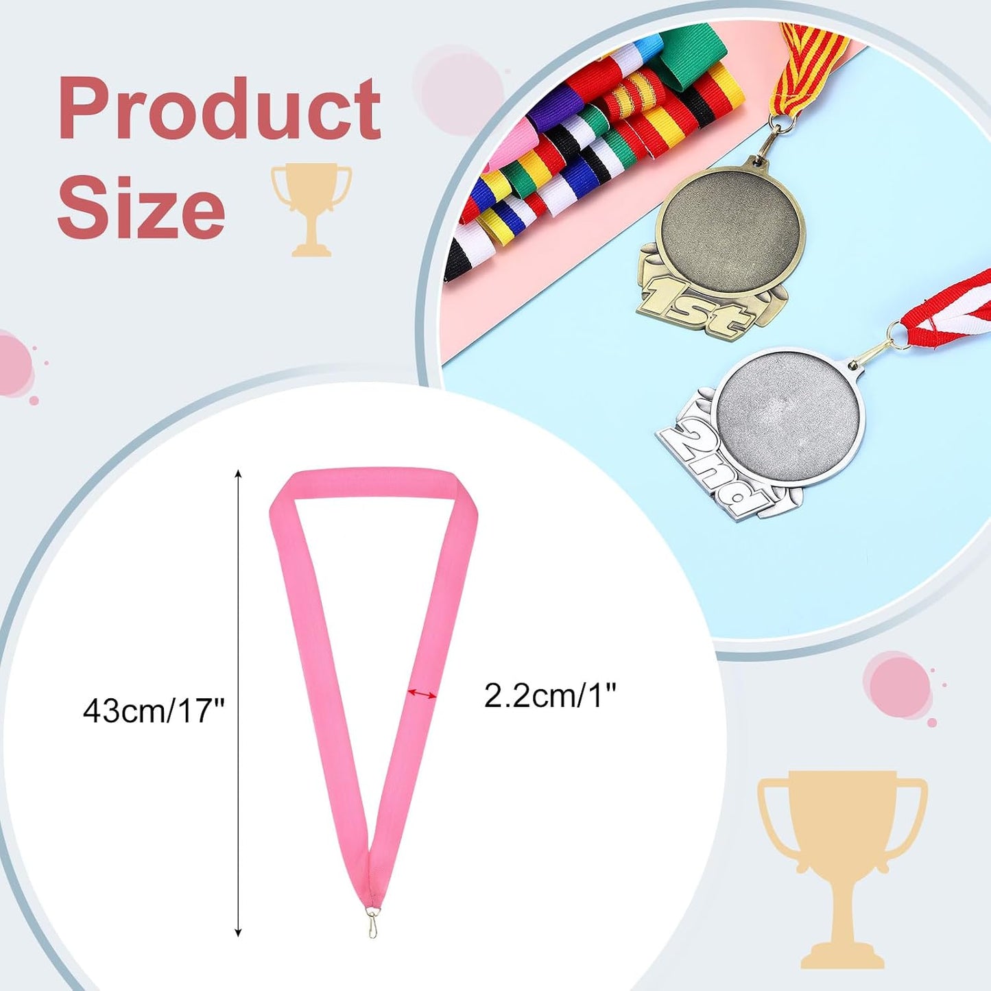 Cintas premio poliéster con clip 25 pzas color rosa