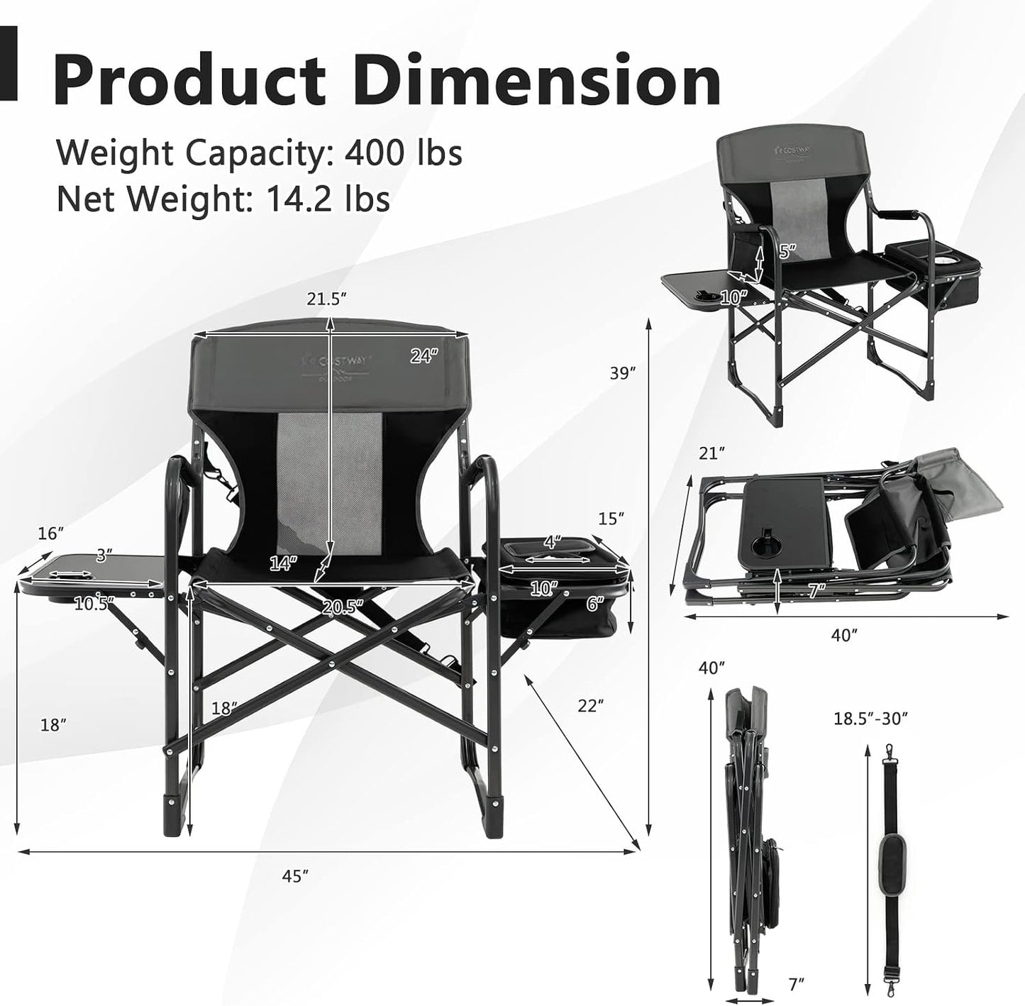 Silla camping plegable 400lb con mesa y bolsa