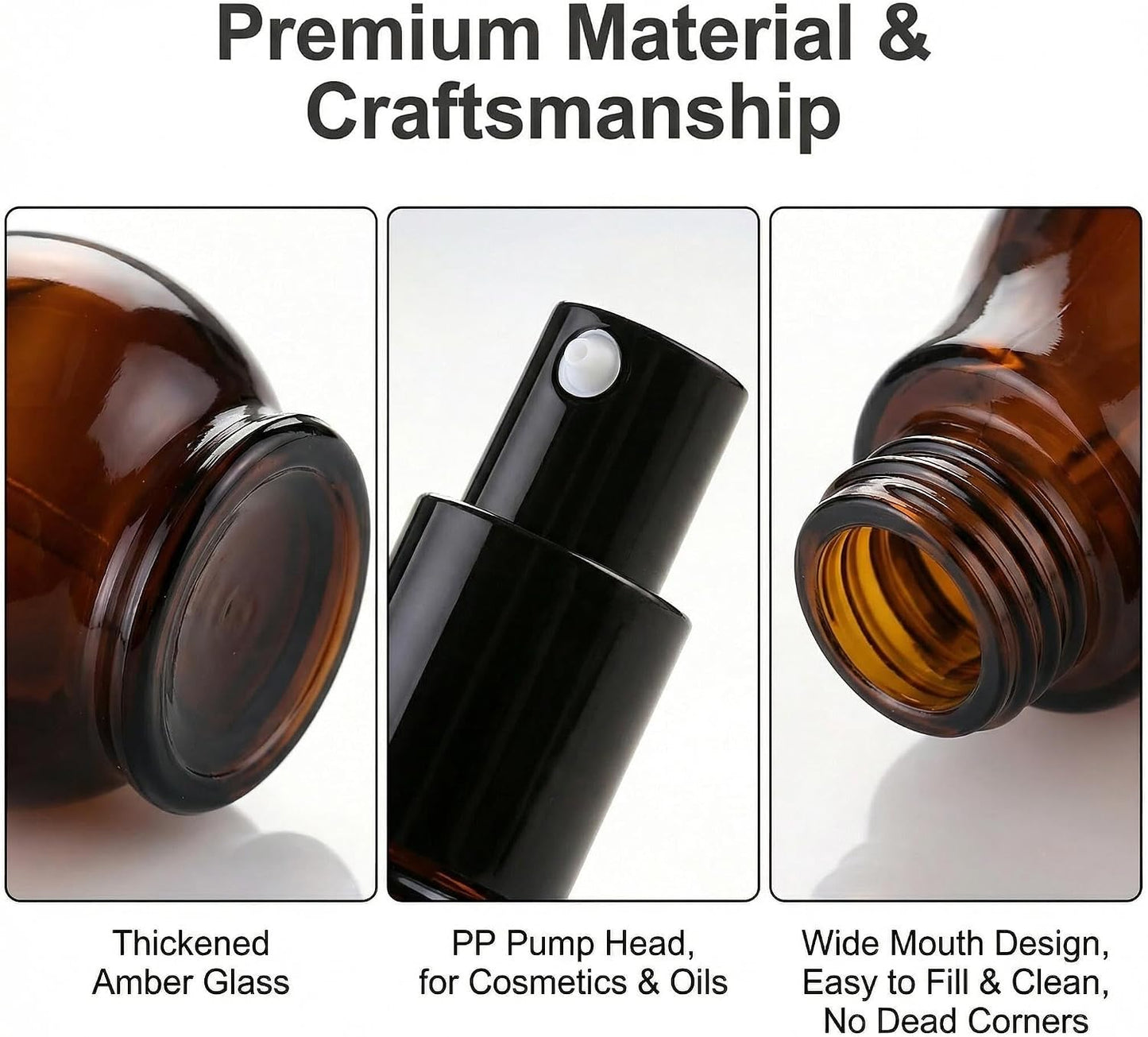 2 Botellas Vidrio Ámbar 1oz con Bomba Negra para Aceites