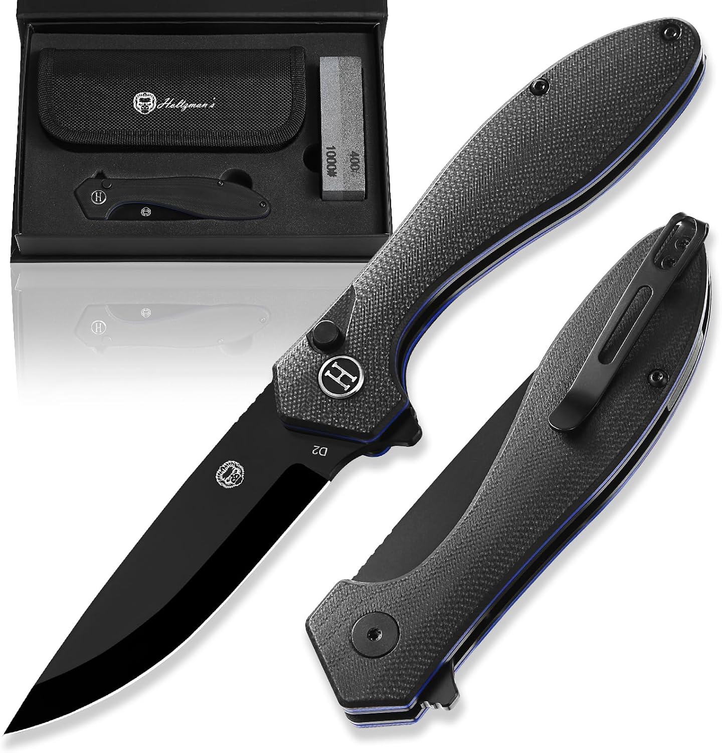 Cuchillo plegable EDC acero D2 mango G10 con estuche