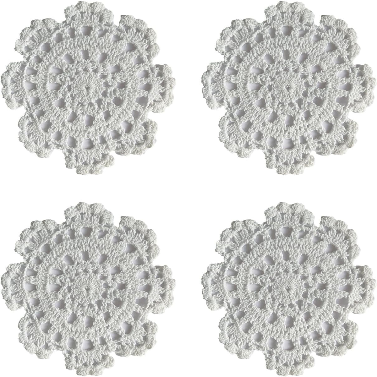 4 Manteles Algodón Redondos Encaje Ganchillo Blanco 5pulg