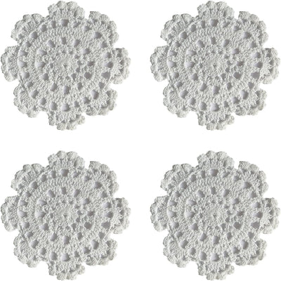 4 Manteles Algodón Redondos Encaje Ganchillo Blanco 5pulg