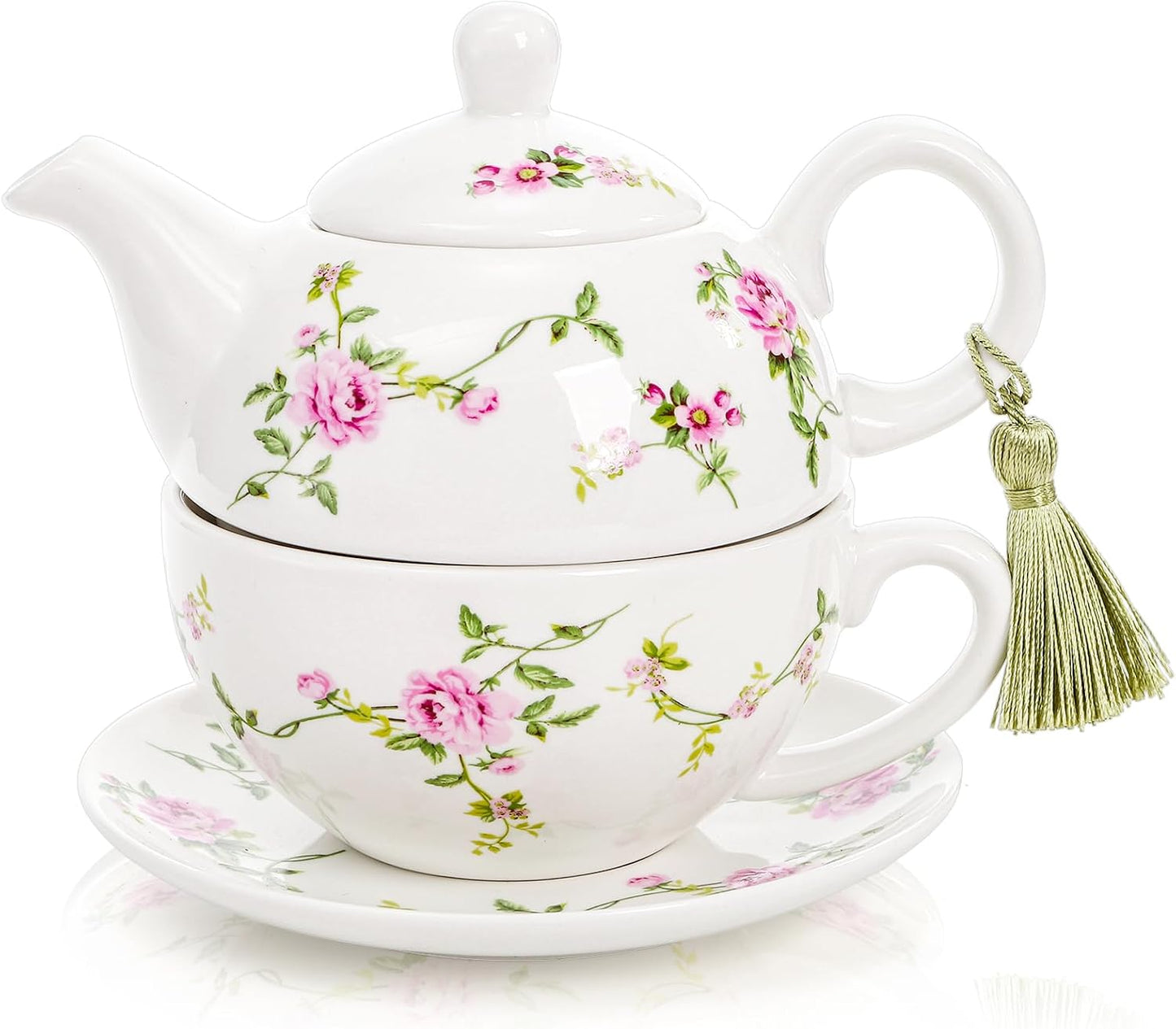 Set té porcelana borla diseño floral para mujer