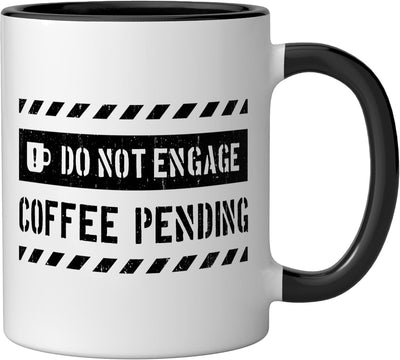 Taza de café humorística con mensaje militar en cerámica negra/blanca