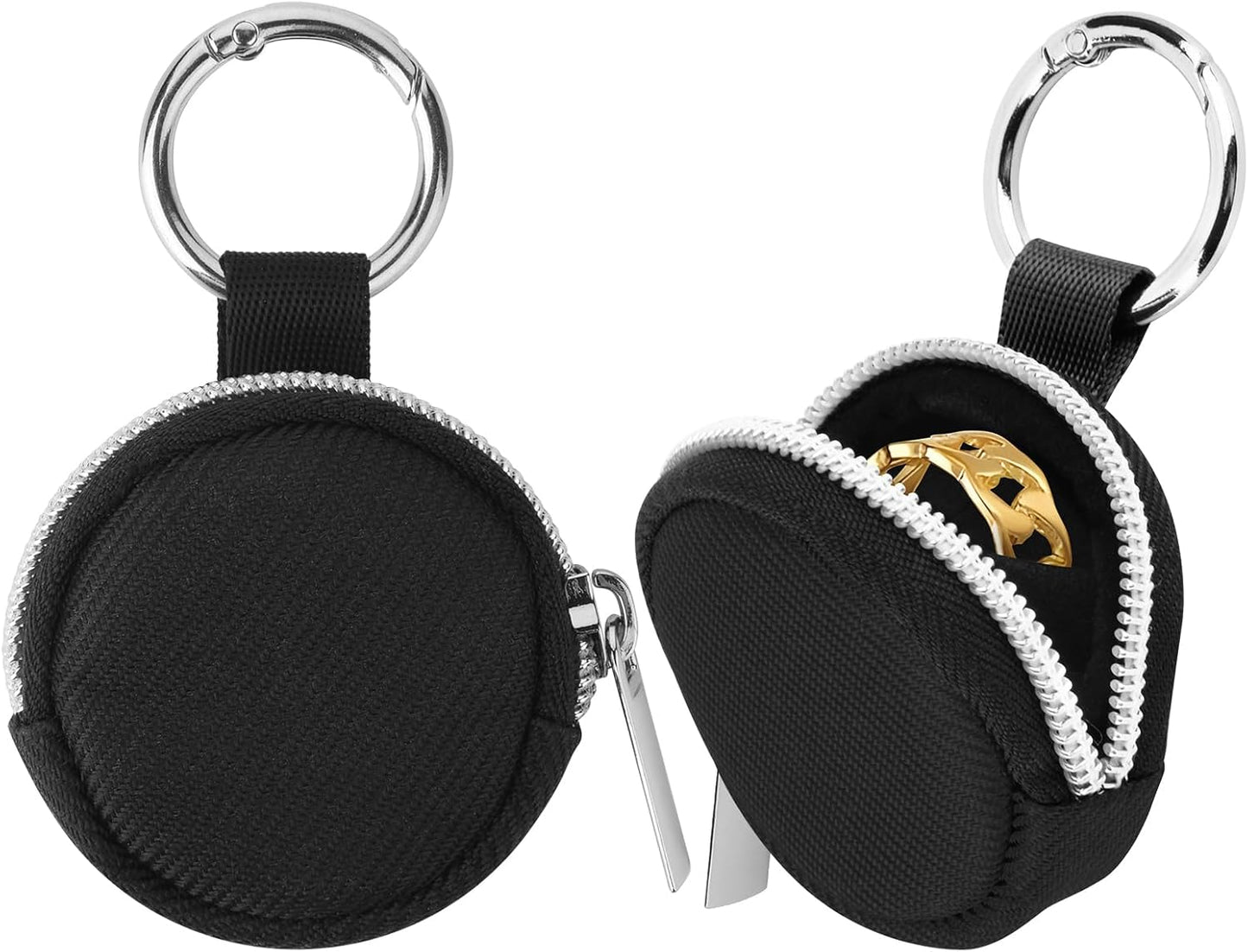 Estuche anillos portátil con llavero anti-pérdida negro