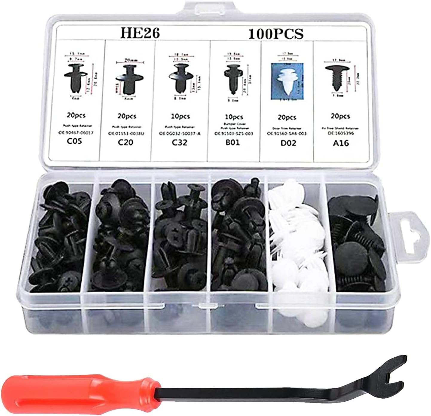 Set 100 sujetadores parachoques HE26 6pulg con herramienta
