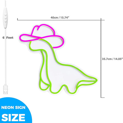 Letrero neón dinosaurio vaquero para niños dormitorio
