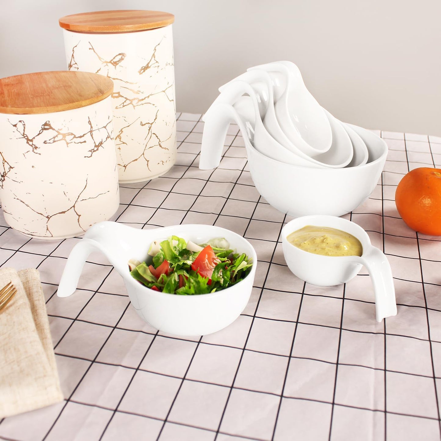 Set 4 Cuencos Porcelana con Asa para Aperitivos y Cenas