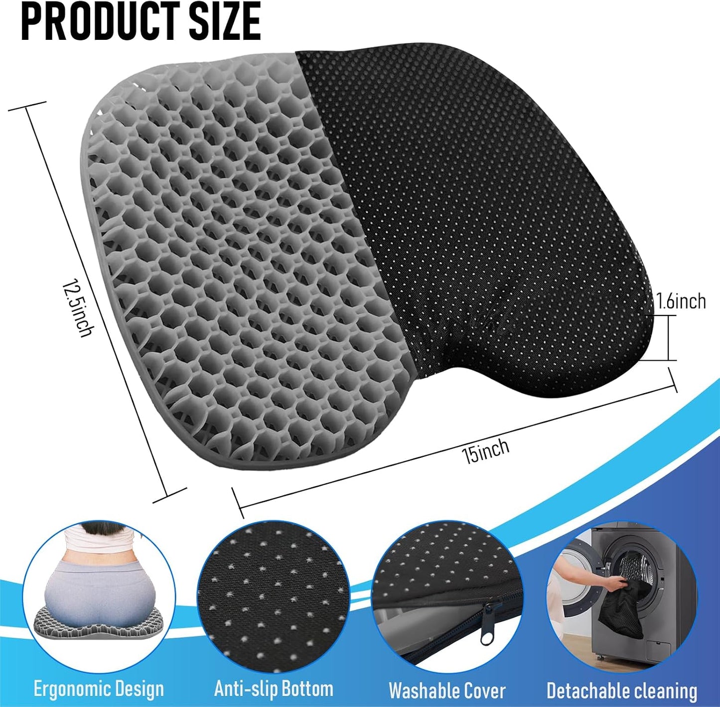 Cojín asiento kayak gel antiderrap impermeable portátil