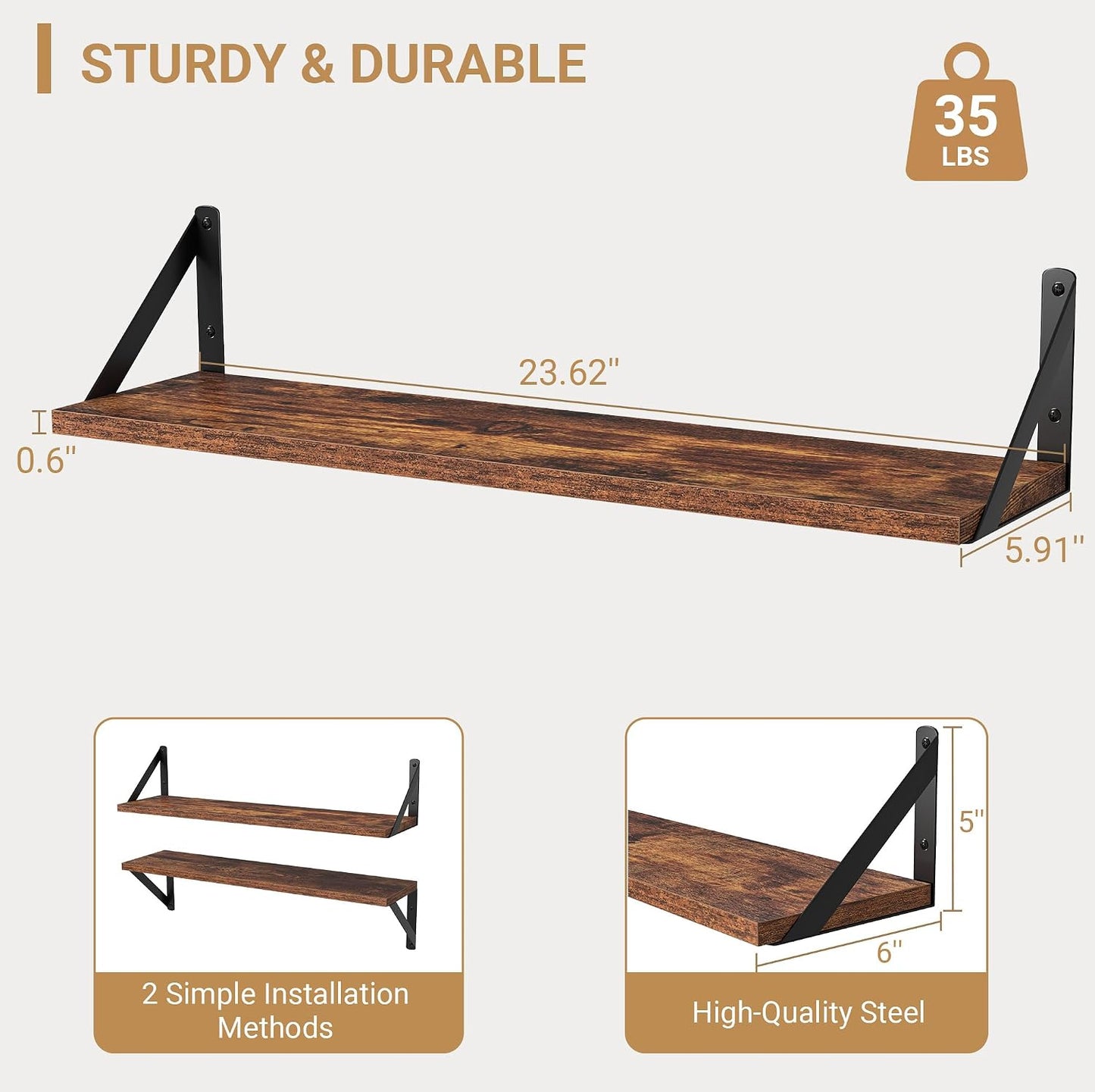 Estantes flotantes madera 24pulg set 3 marrón