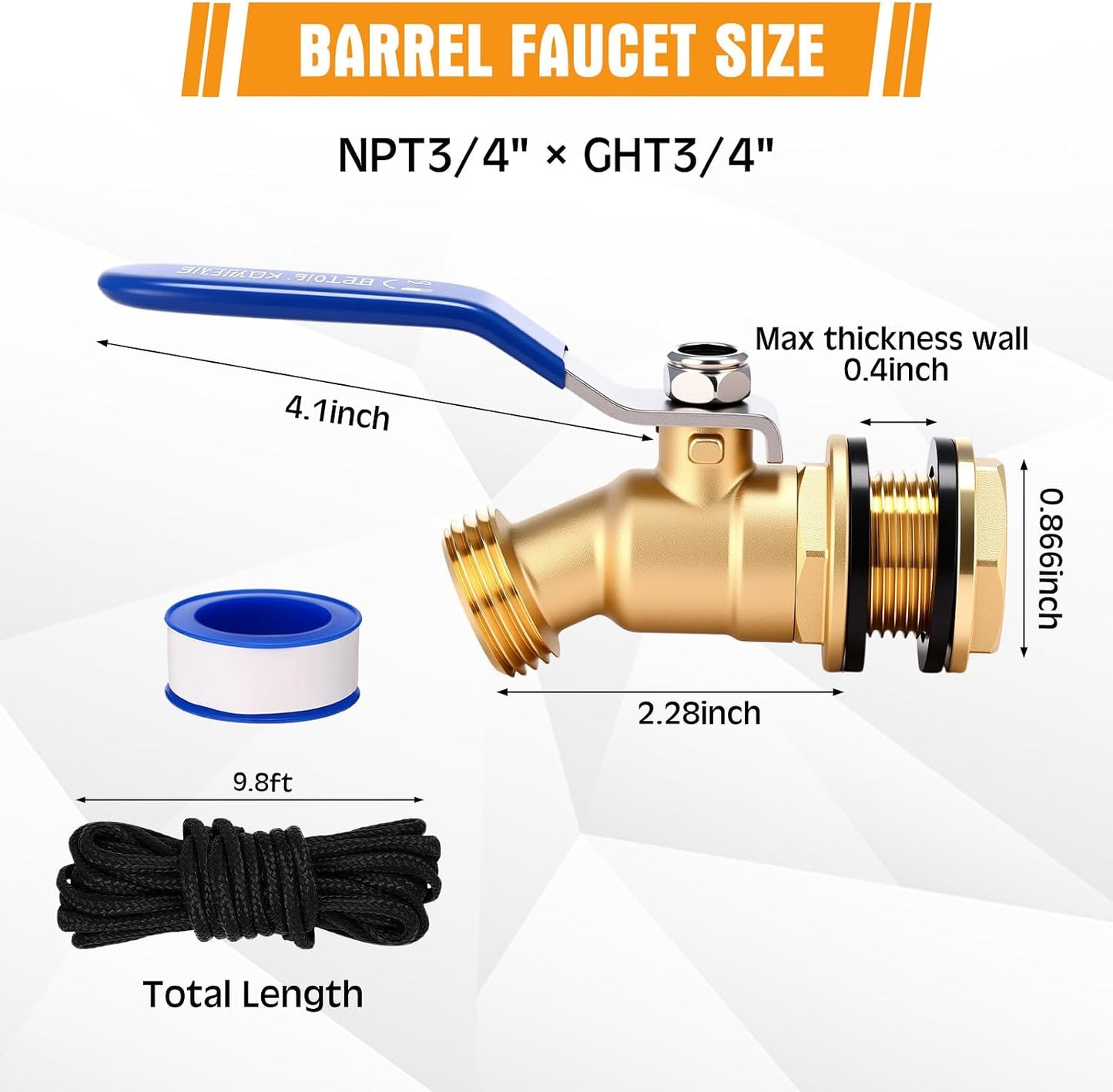 3 Espigas Latón 3/4" a Rosca GHT Grifo Cubo Lluvia