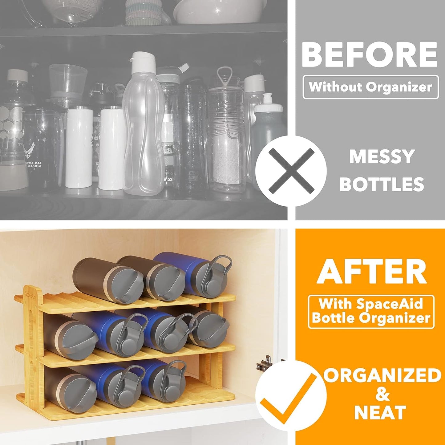 Organiz. botellas bambú 3 niveles 12 botellas