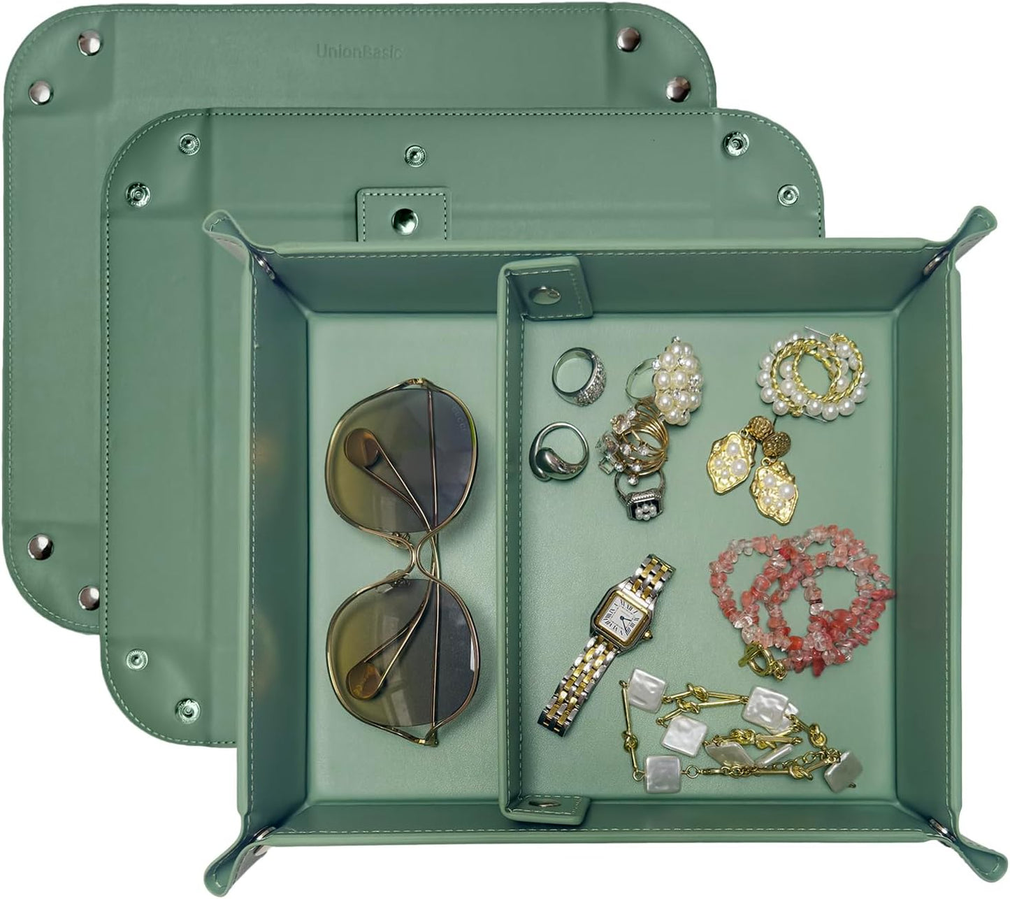 Bandeja organizadora joyas, monedas y llaves verde