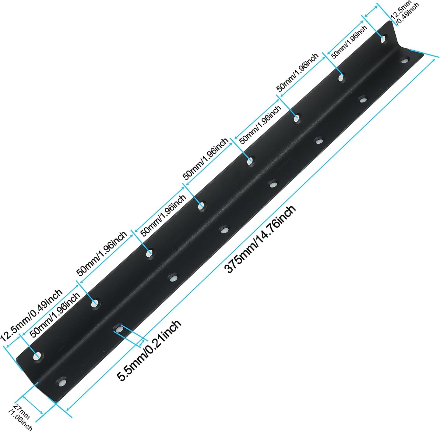 Soporte en L de metal negro para estantes 14.8"