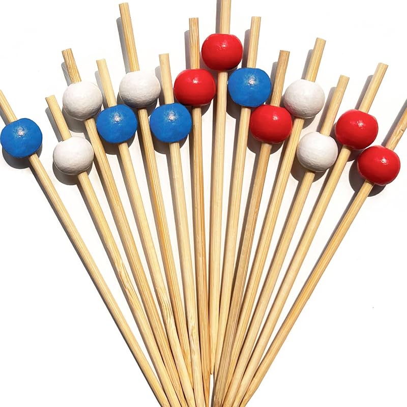 100 Palillos Cóctel Perlas Rojas Blancas Azules