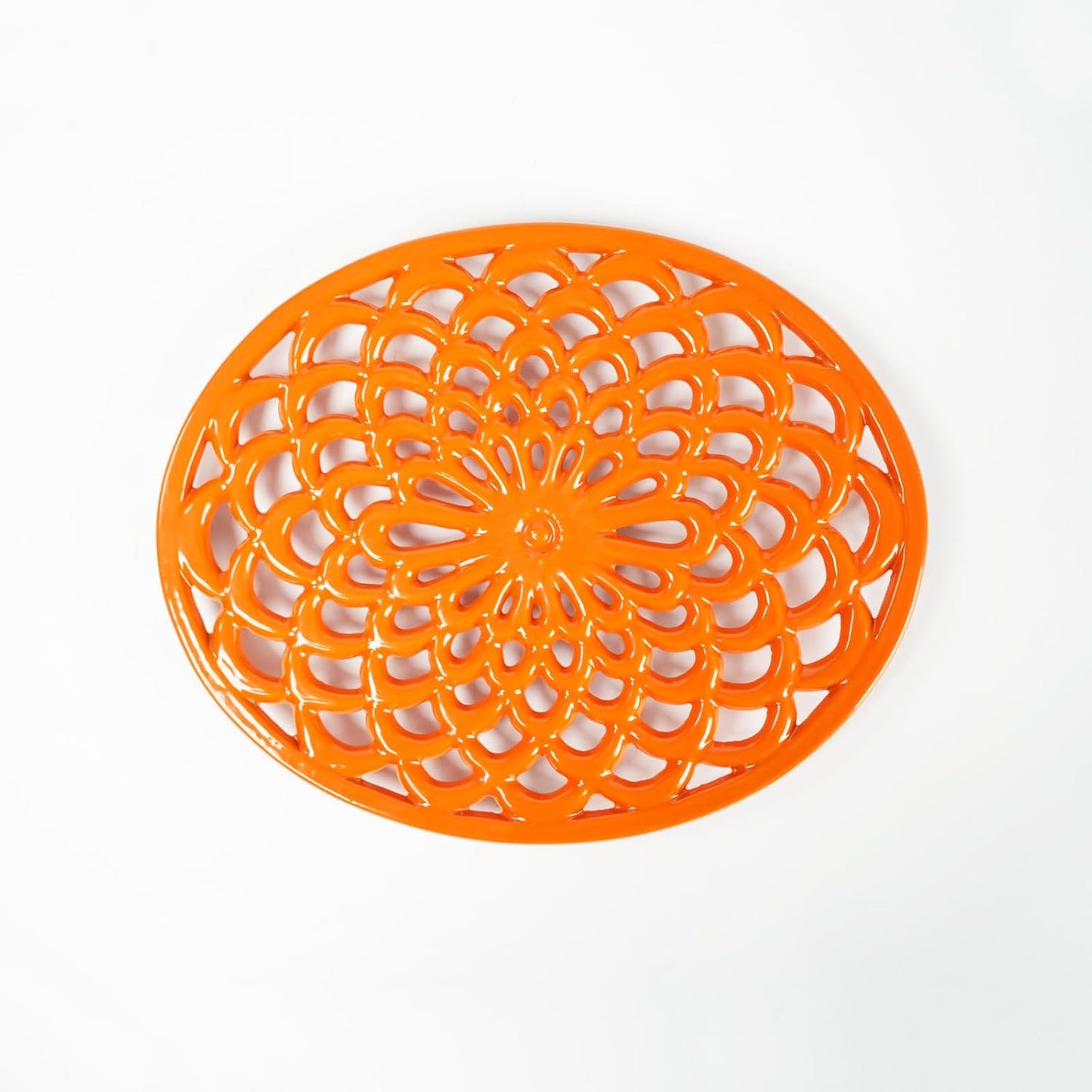 Salvamanteles hierro fundido esmaltado clavijas goma naranja