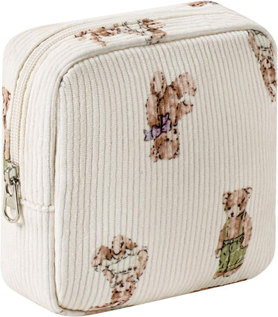 Bolsa maquillaje pana con cremallera patrón oso para mujer y niña