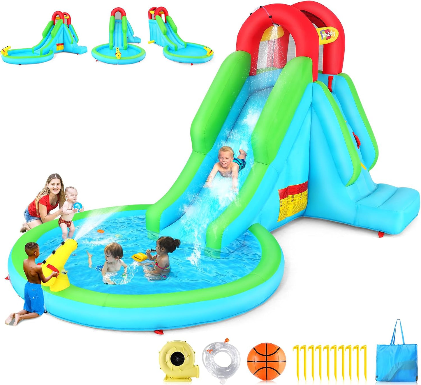 Tobogán acuático inflable 13x8.3pulg para niños con soplador