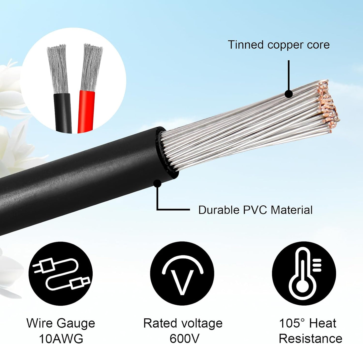 Cable adaptador solar SAE 10 AWG 3 pies para auto caravana