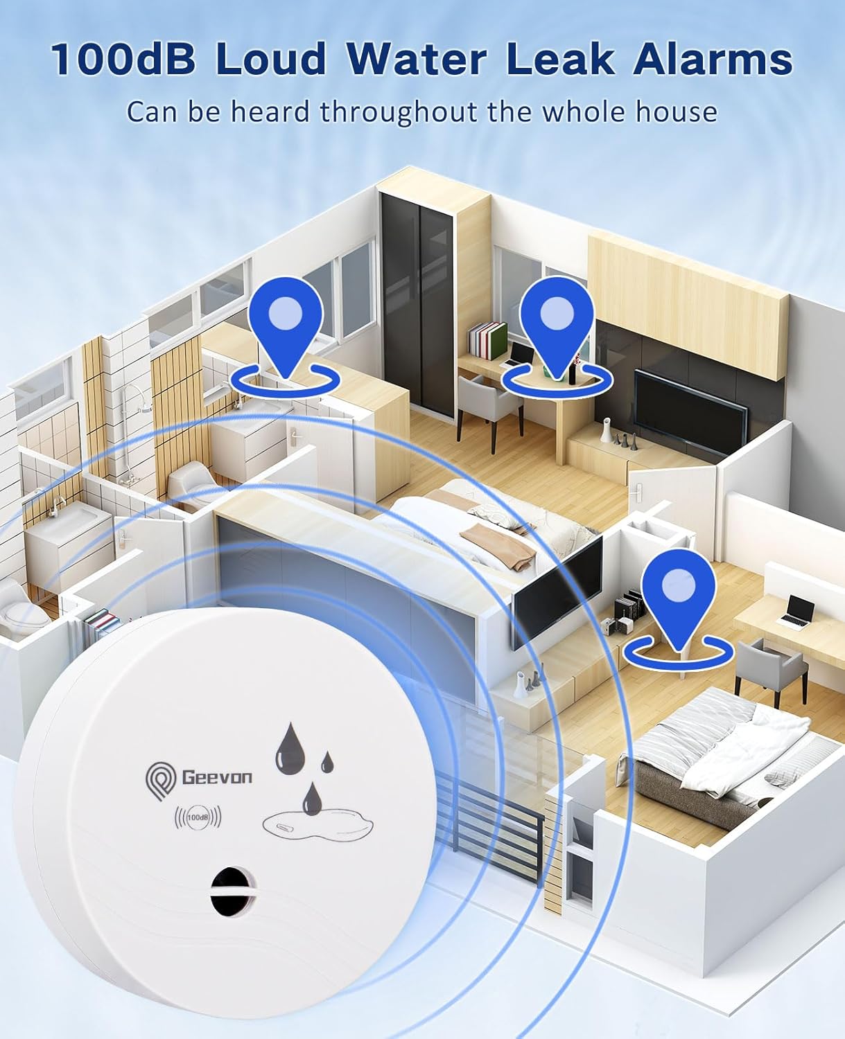 2 Detectores Fugas Agua 100dB para Sótanos Baños