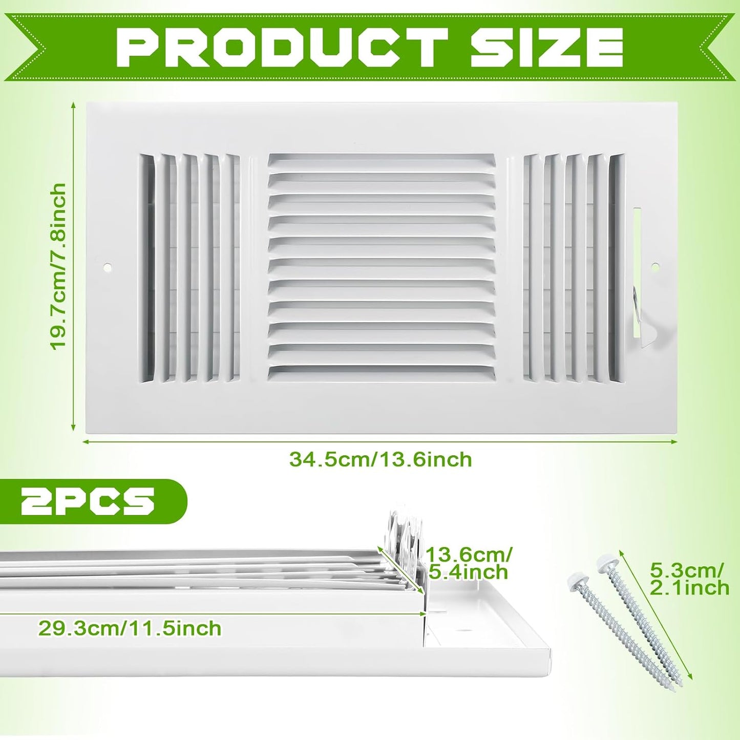 2 Cubiertas Ventilación 12x6pulg Regulador Manual Blanco