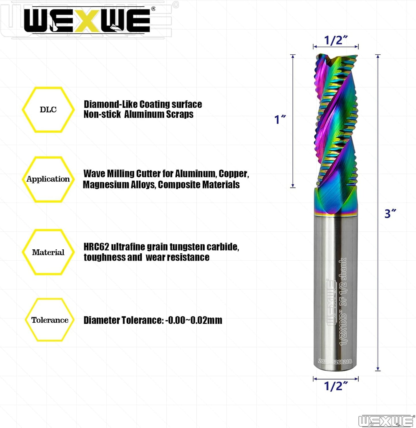Fresa carburo cuadrada 1/2 3 filos corte aluminio 2 pzas