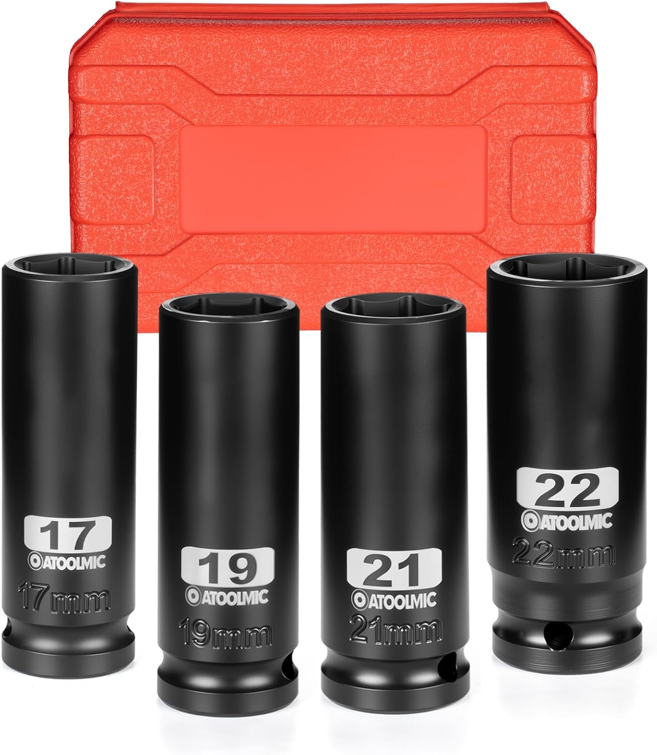 Set 4 llaves vaso métricas impacto 1/2pulg acero caja roja