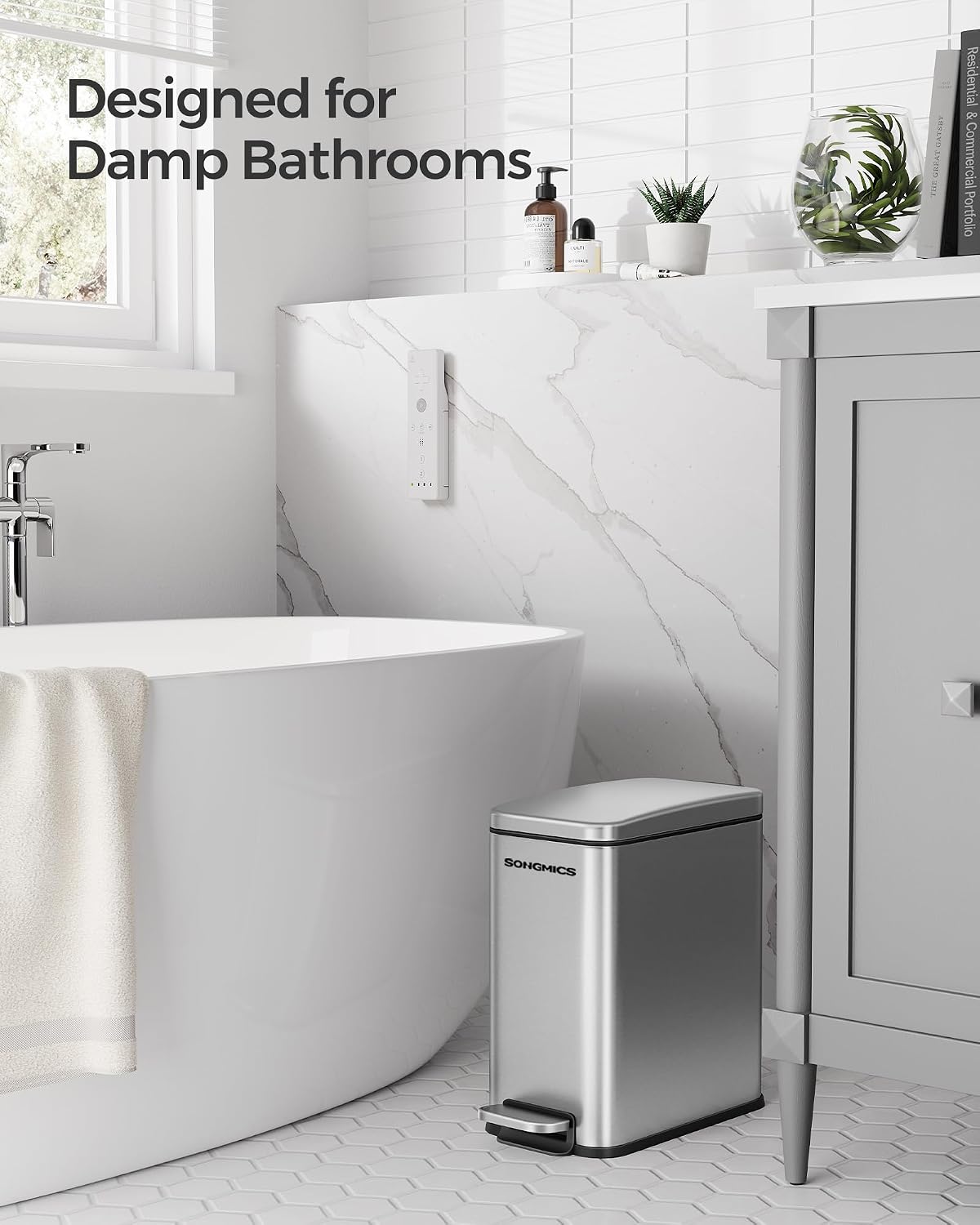 Basurero baño acero inox 10L cierre suave plateado