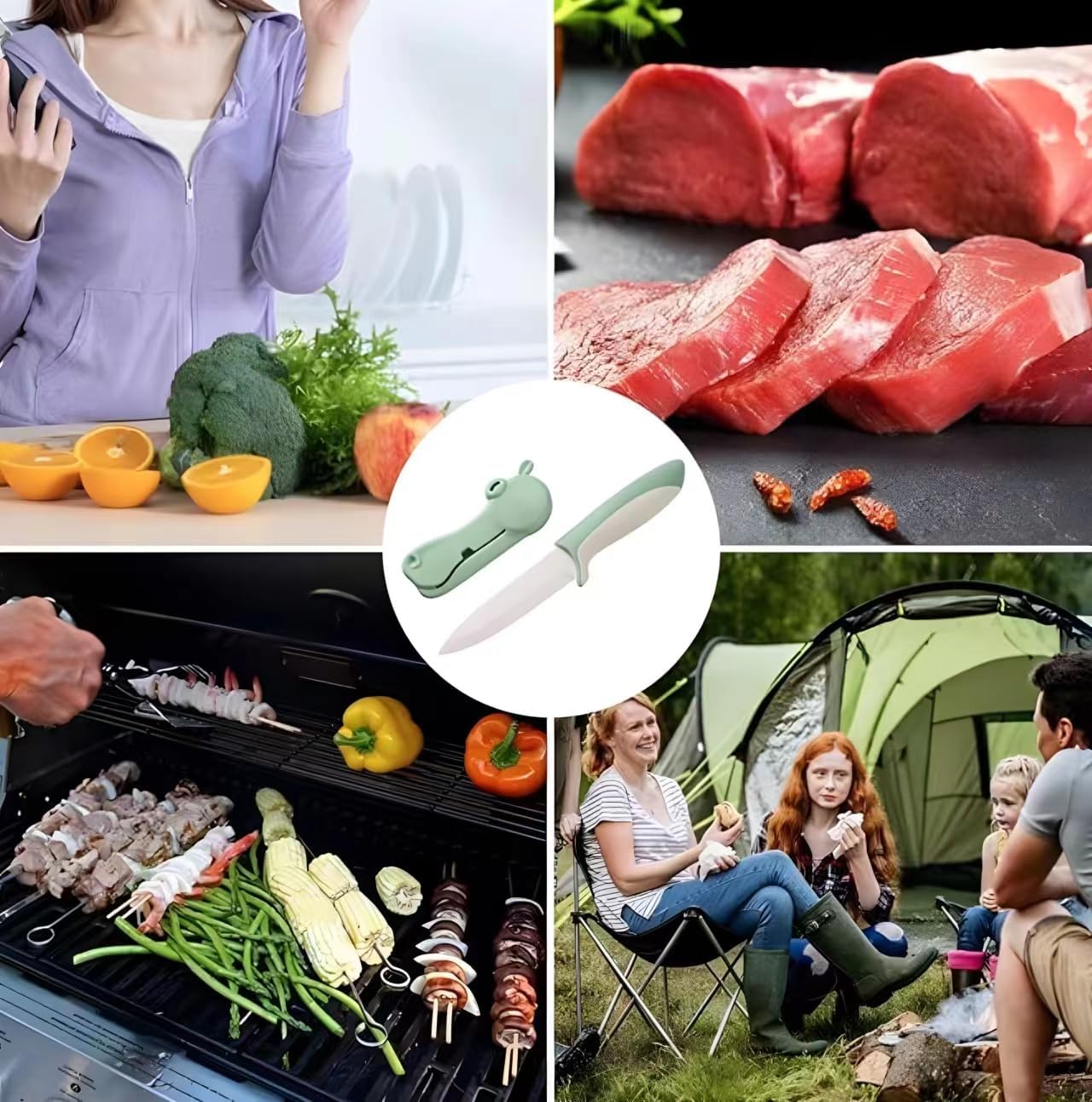 Cuchillo pelar cerámica 4pulg ergonómico con funda verde