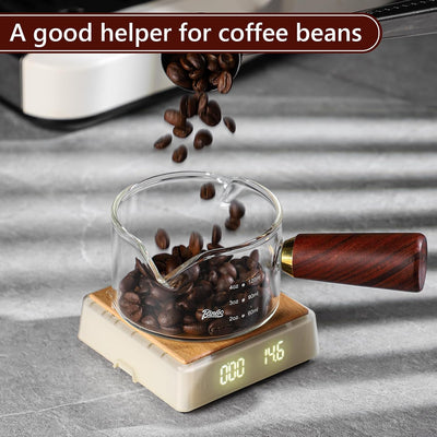 Vaso chupito espresso madera con taza dosificadora vidrio 4.1oz