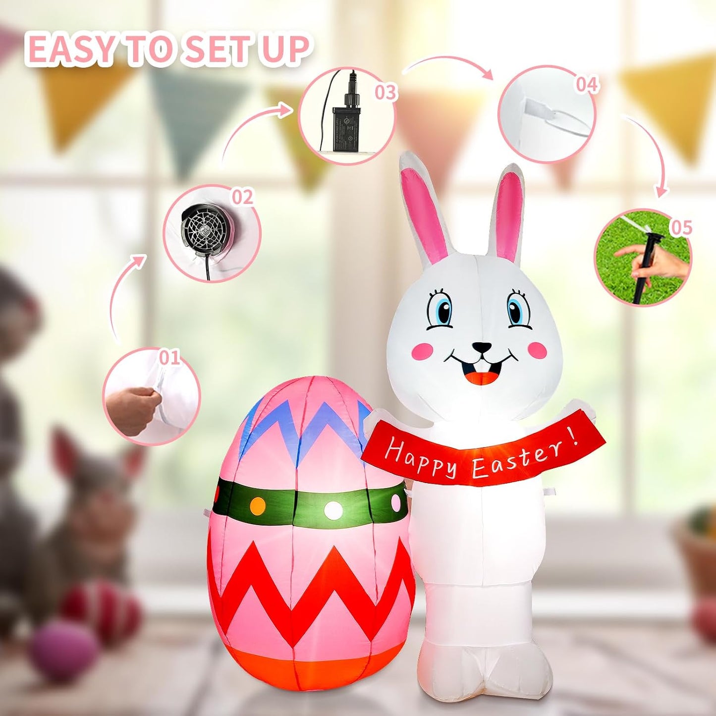 Inflable Pascua 5ft conejito con huevos LED para patio