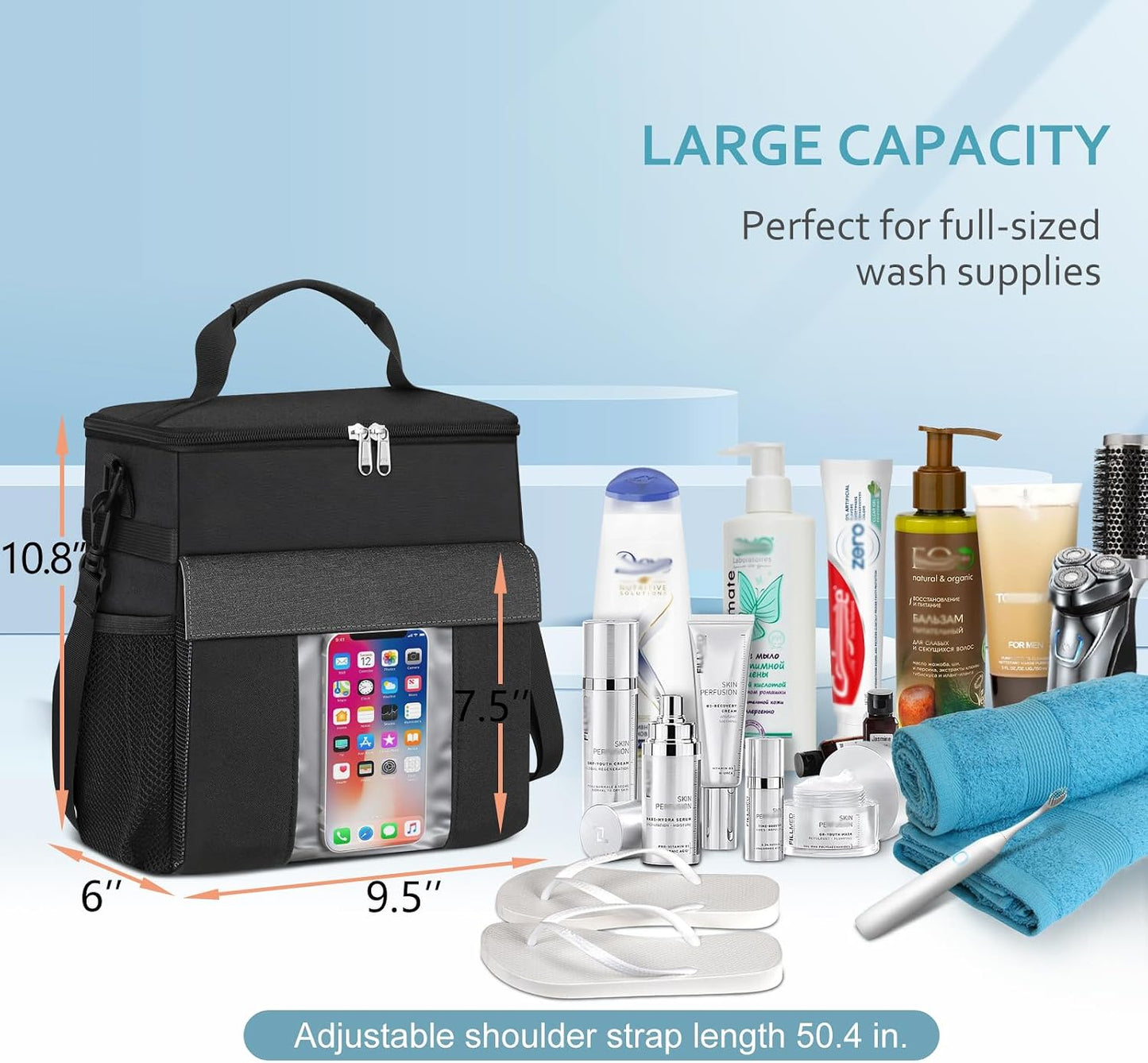 Bolsa ducha portátil malla rápida con compartimento zapatos
