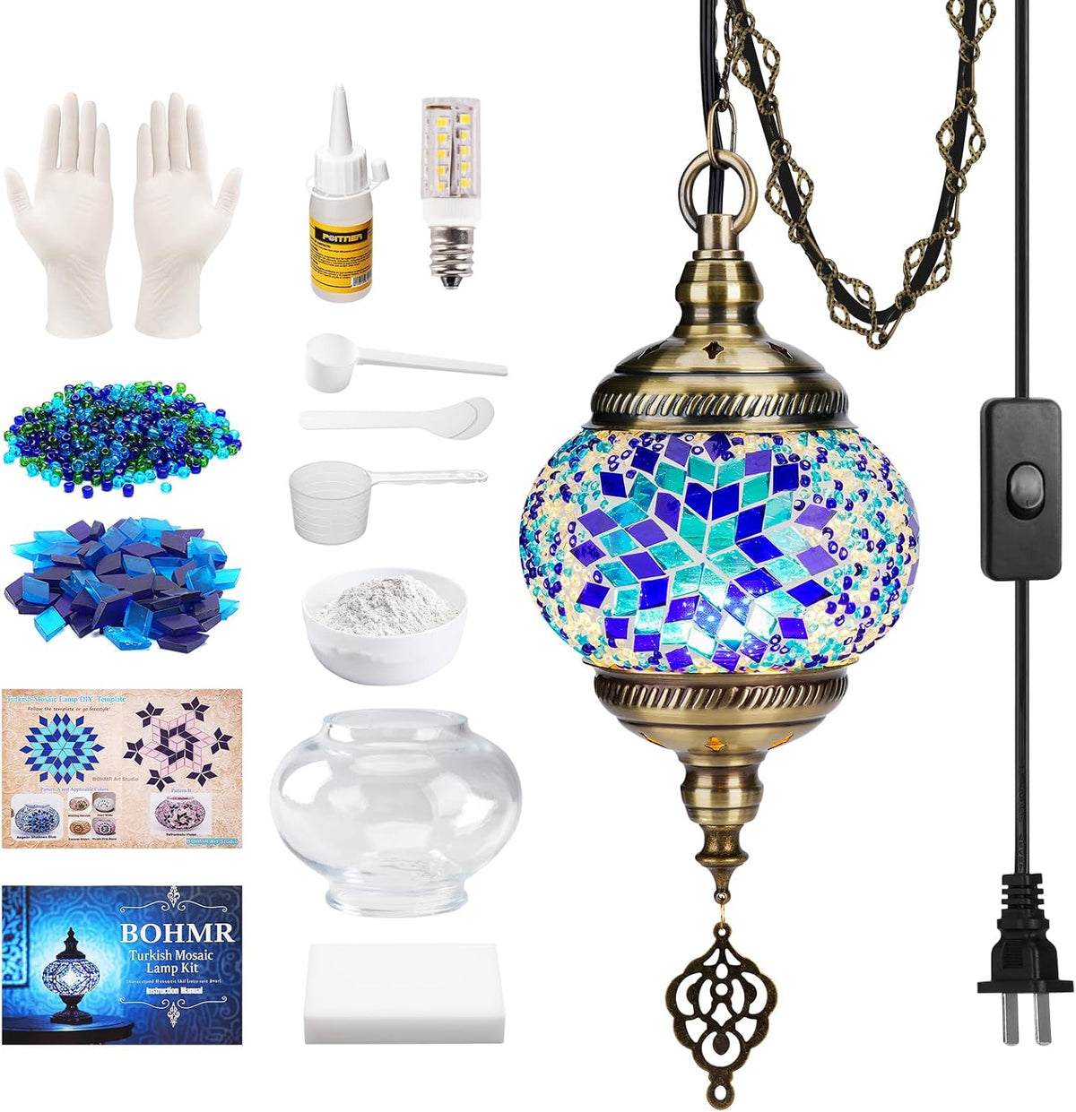 Kit lámpara mosaico turco colgante enchufable 15pies