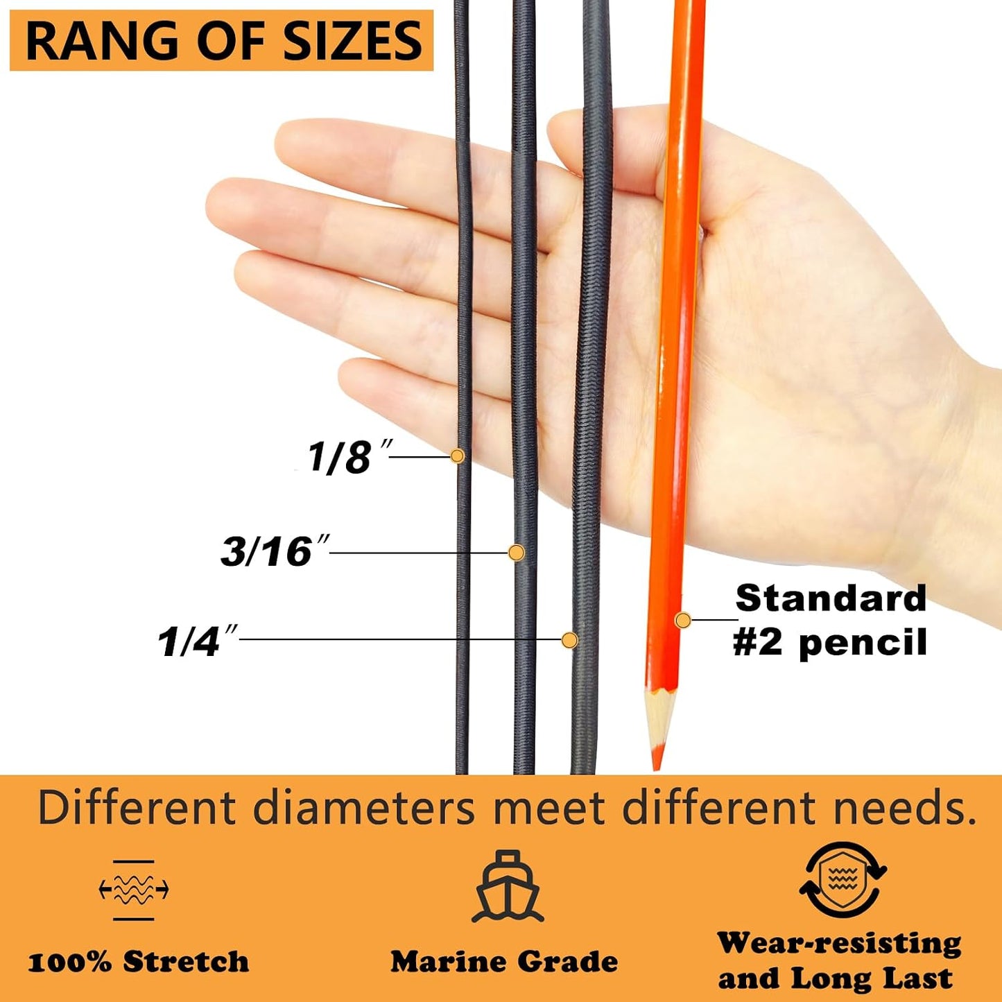 Cuerda elástica 1/4pulg x16ft para kayak y reparar tienda Rojo