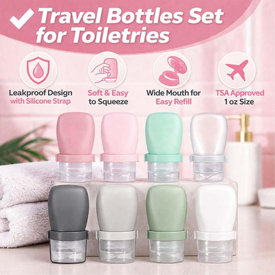 Botella silicona 1oz exprimible para tocador loción champú
