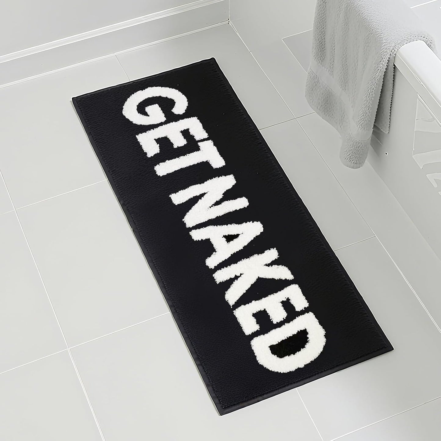 Alfombra baño texto Get Naked absorbente antiderrap