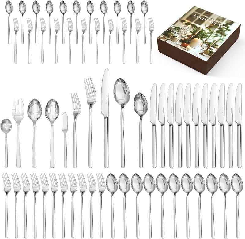 Set 65 Pzas Cubiertos y Utensilios para Servir con Caja