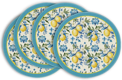 Set 4 manteles redondos verano iris limón azul 14pulg