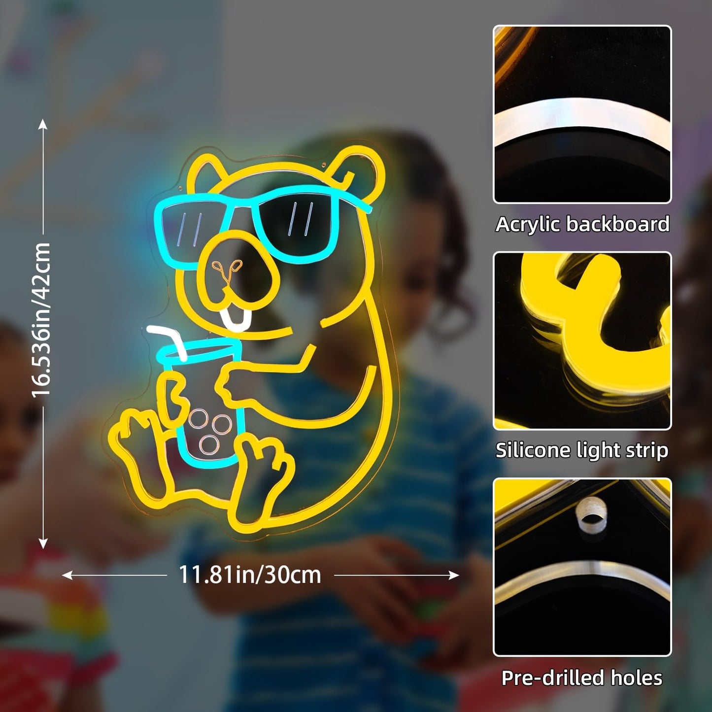 Letrero neón Capybara LED para dormitorio y pared