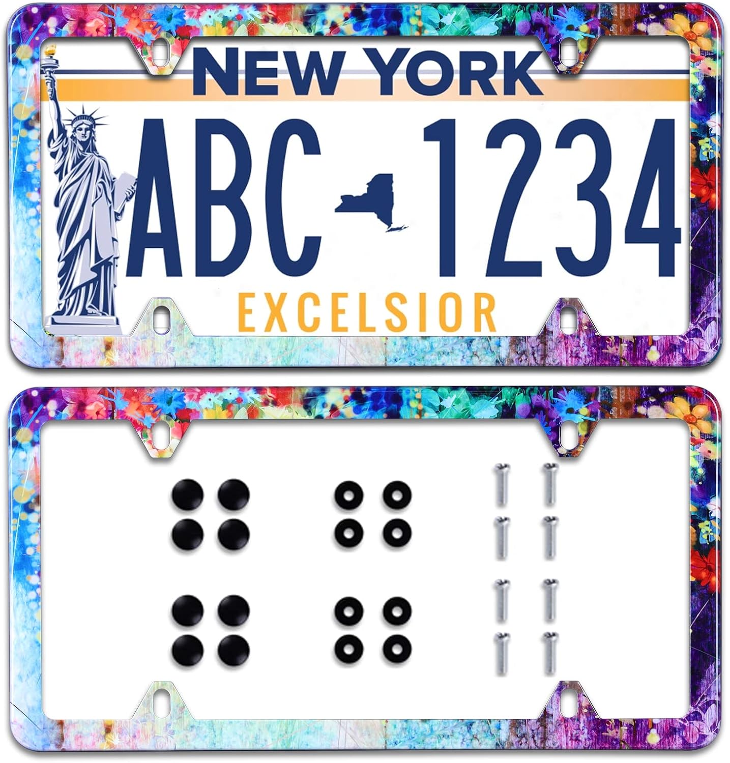2 Pzas Marco Placa Matrícula Acero Inox Floral Abstracta