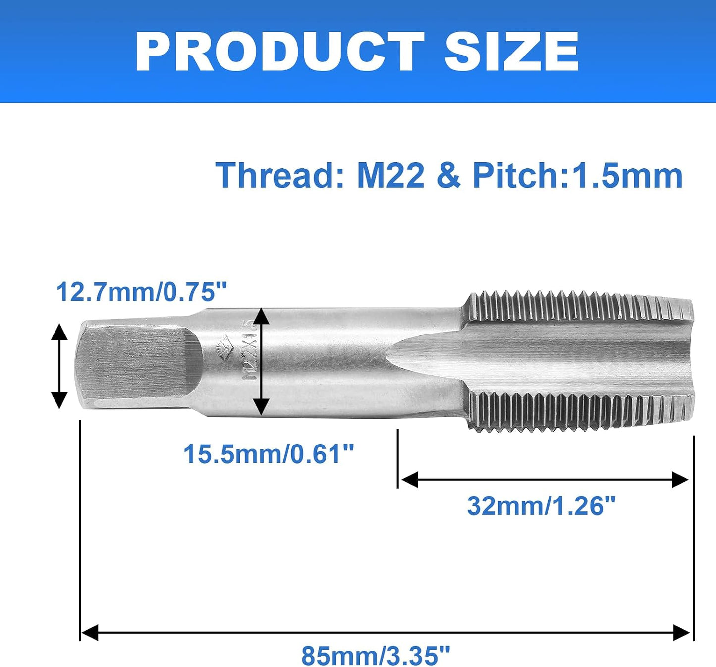 2 Unids Herramienta HSS Roscado Fresado Mano Derecha M22x1.5