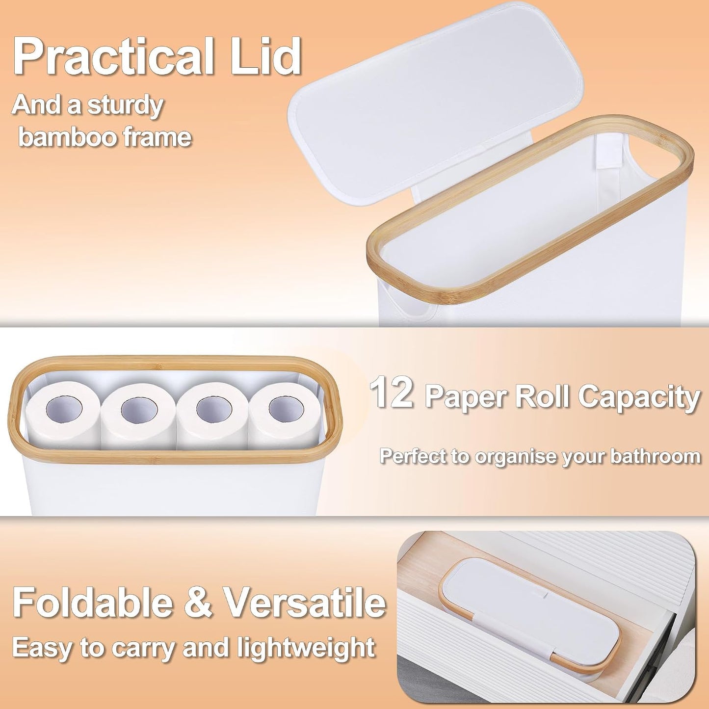 Cesta papel higiénico 28L con tapa baño 9-12 rollos blanco