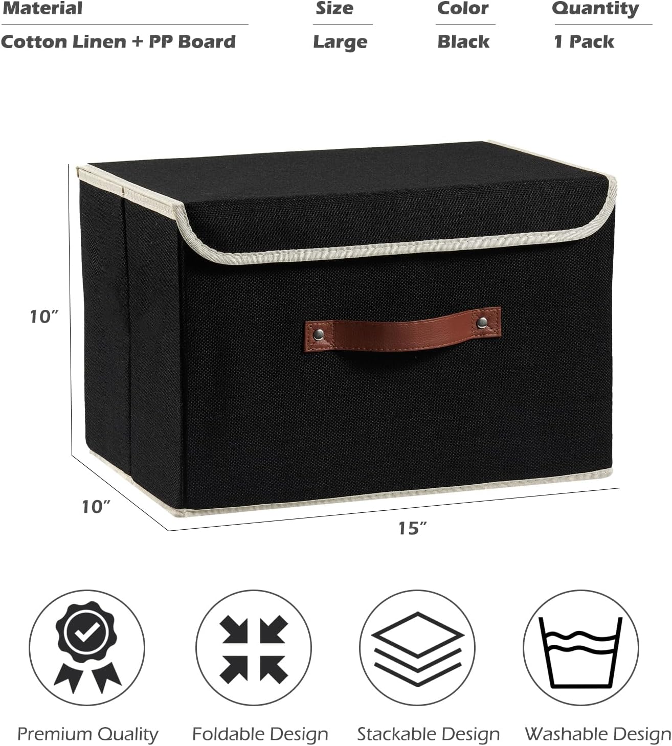 Cajas almacenamiento tela lino con tapa plegables asas piel